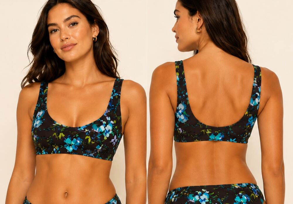 Andie The Delray Bikini Top Dark Brown Wildflowers Floral NWT Sz L